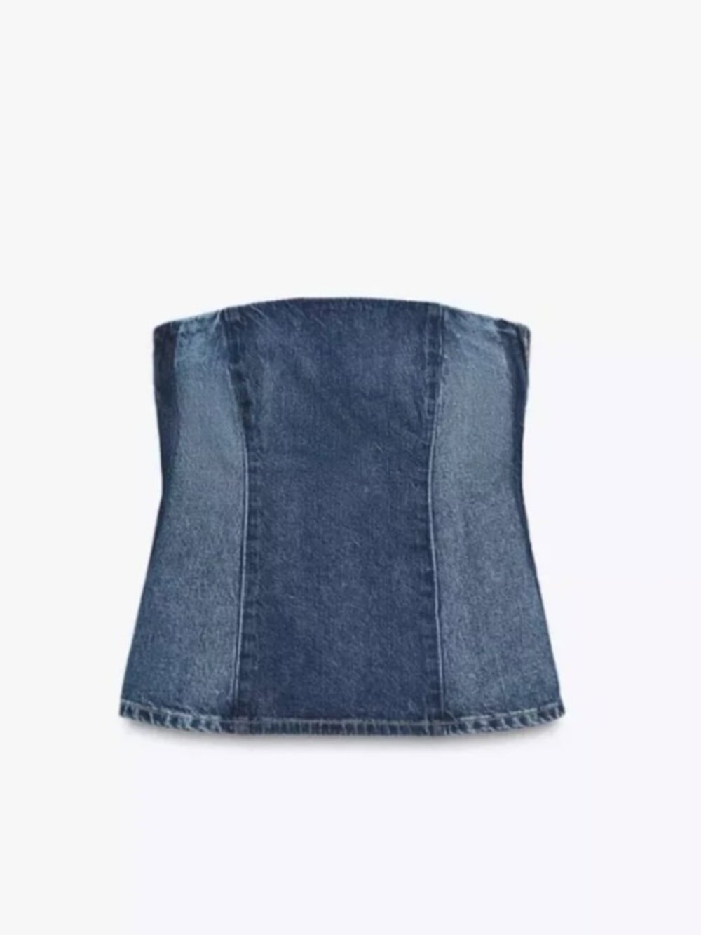 Zara TRF Two-Tone Blue Denim Bustier Tube Top Size M NWT